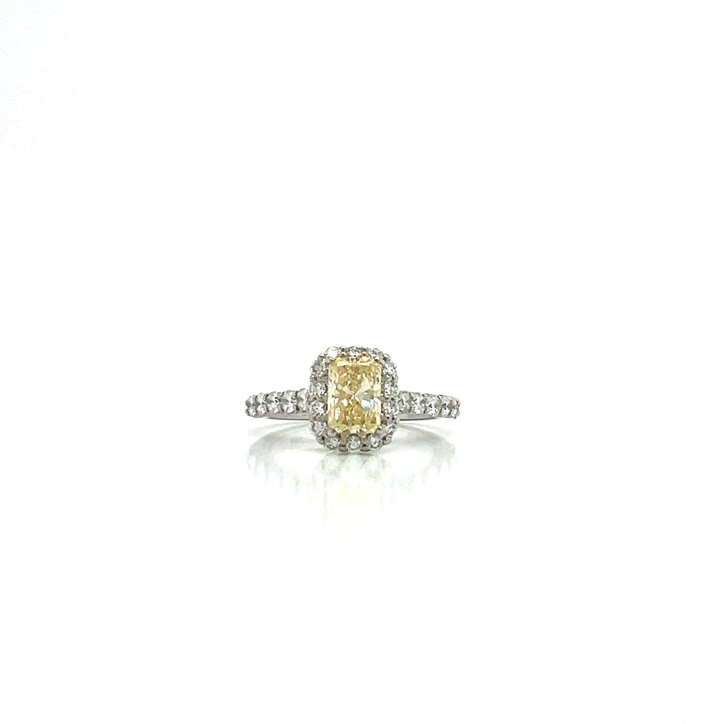 14KW 1.50CTTW Lab-Grown Diamond Radiant Cut Ring - 1.01CT Center Fancy Yellow IGI Certified