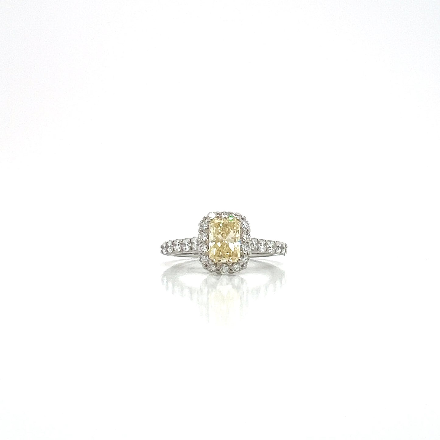 14KW 1.50CTTW Lab-Grown Diamond Radiant Cut Ring - 1.01CT Center Fancy Yellow IGI Certified