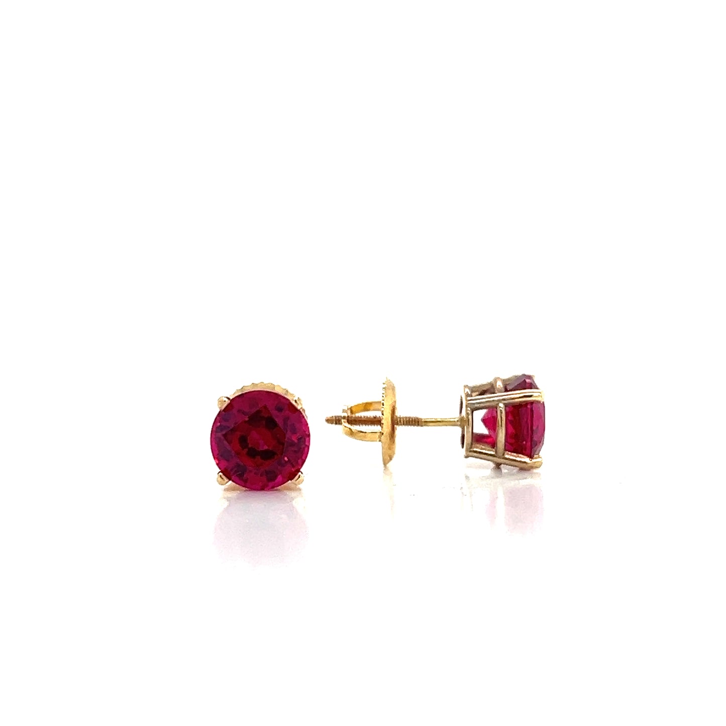 14K Lab Ruby Round 4 Prong Basket Stud Earrings Lannyte