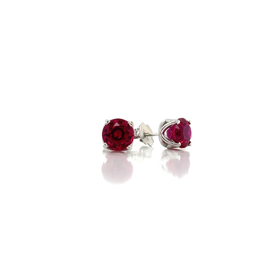 14KW Lab Ruby Round Fancy 4 Prong Stud Earrings Lannyte