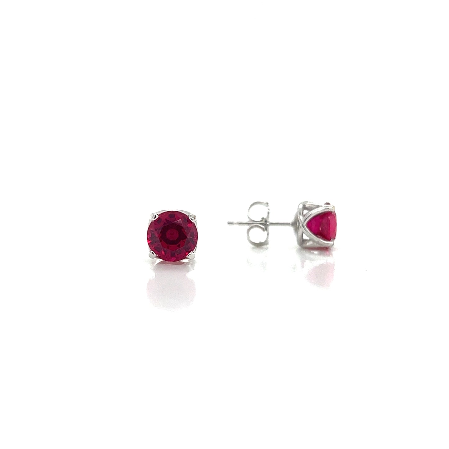 14KW Lab Ruby Round Fancy 4 Prong Stud Earrings Lannyte