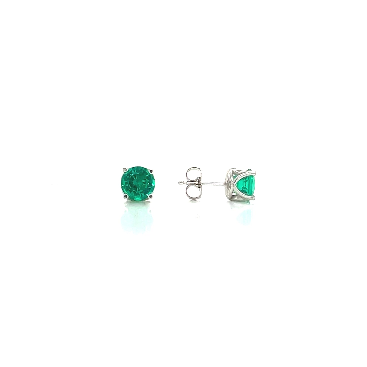 14K Recrys Emerald Round in Fancy Gold Earring Mountings