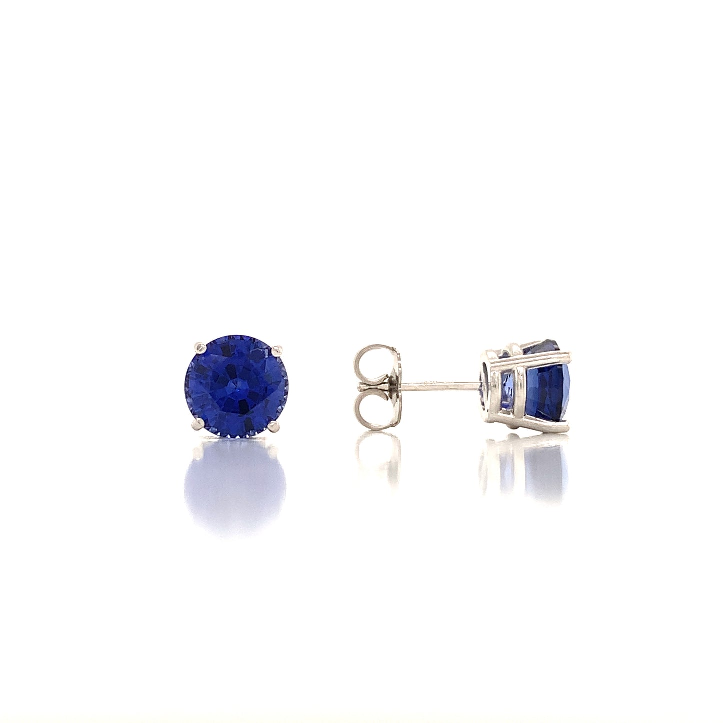 14KW Lab Coranite Sapphire Round 4 Prong Basket Stud Earrings Lannyte