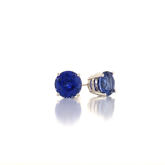 14KW Lab Coranite Sapphire Round 4 Prong Basket Stud Earrings Lannyte