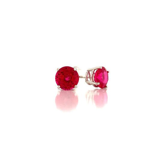 14K Lab Ruby Round 4 Prong Basket Stud Earrings Lannyte