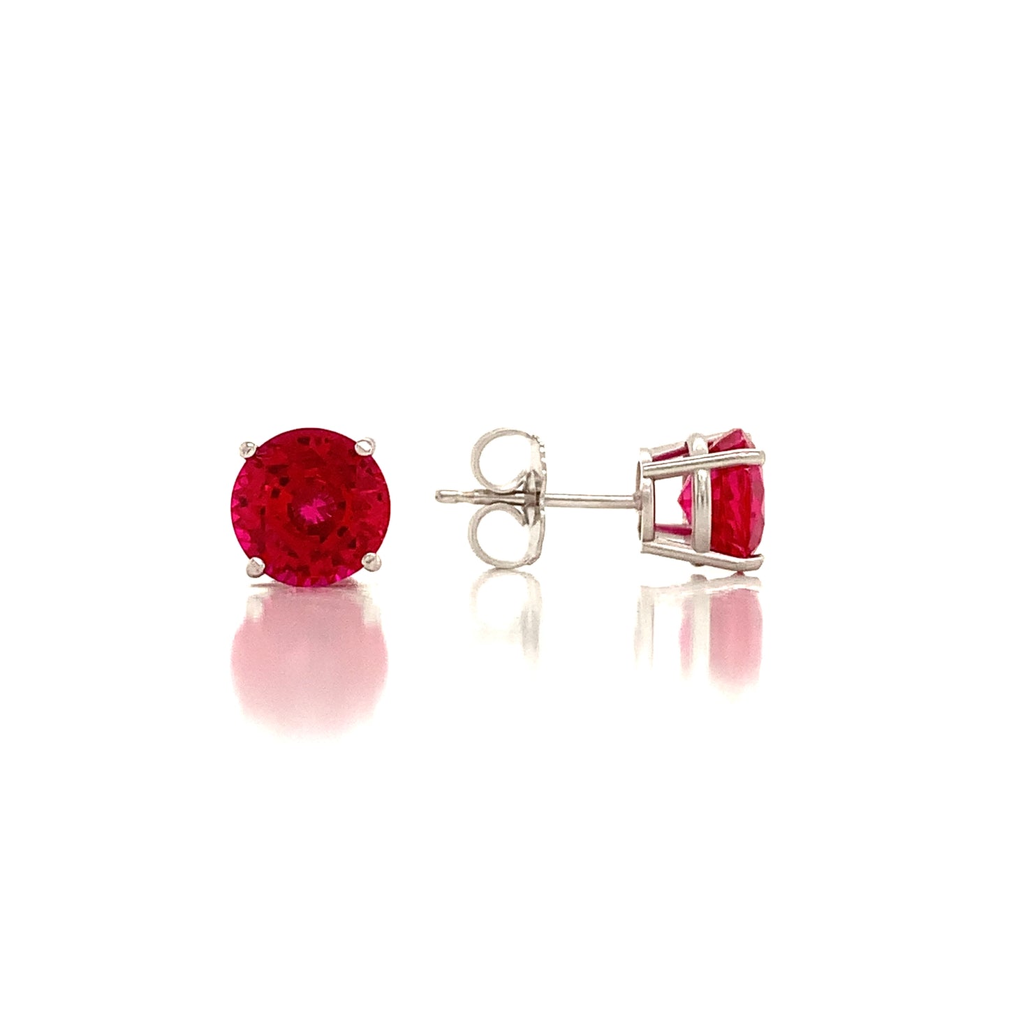 14K Lab Ruby Round 4 Prong Basket Stud Earrings Lannyte