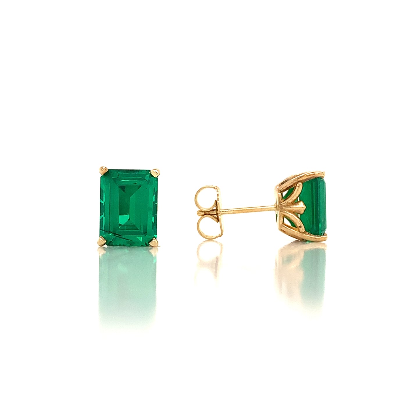 14K Yellow Emerald Cut Doublet Set in Fancy Gold Earring Mountings