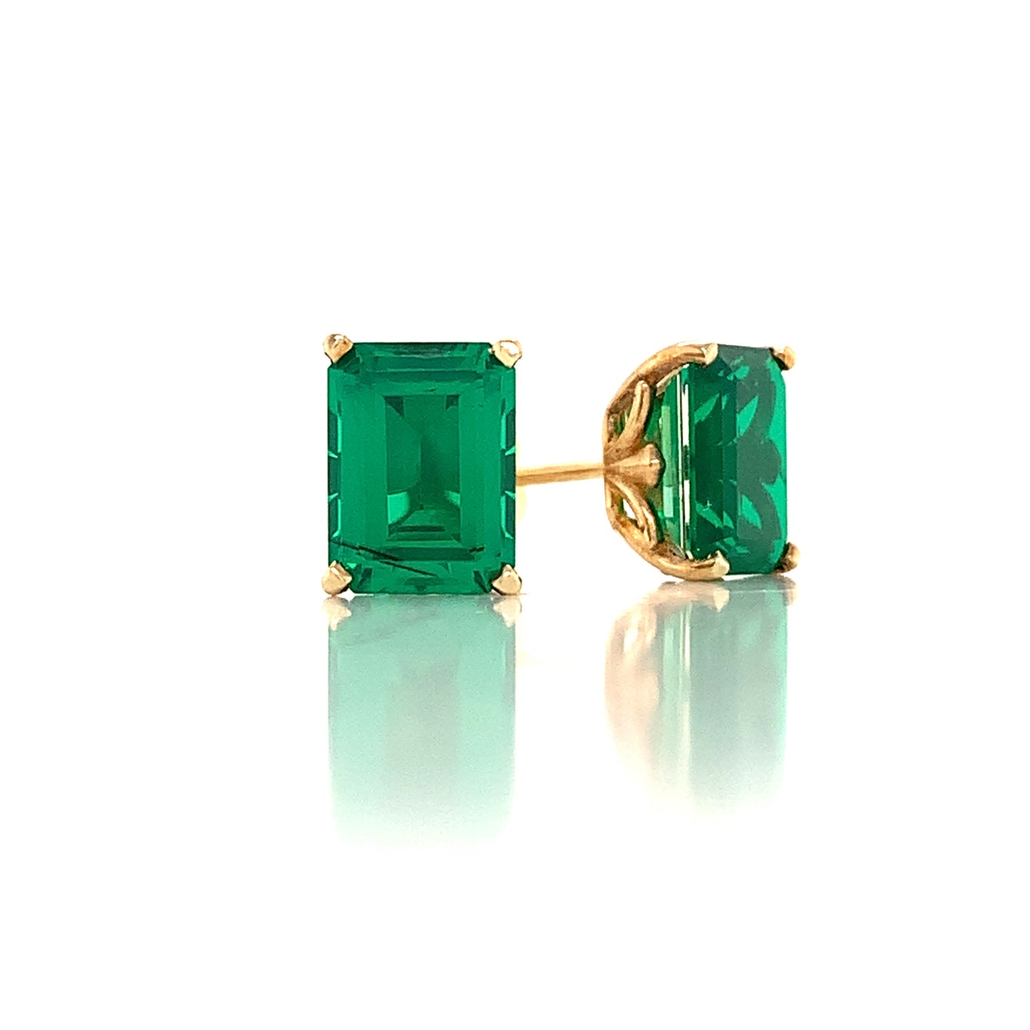 14K Yellow Emerald Cut Doublet Set in Fancy Gold Earring Mountings