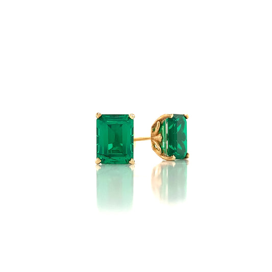 14K Yellow Emerald Cut Doublet Set in Fancy Gold Earring Mountings