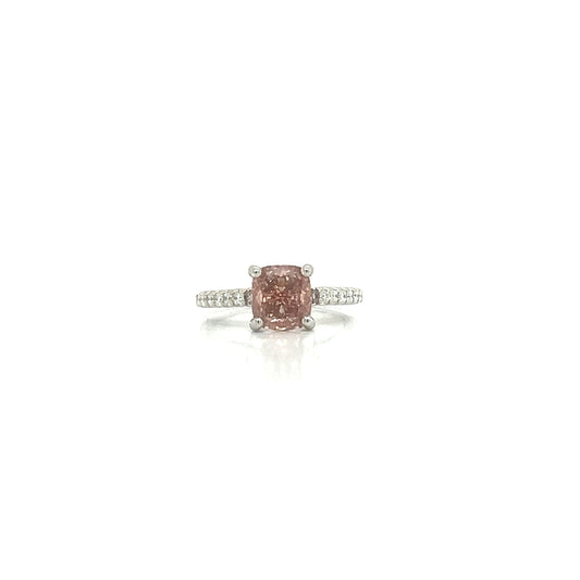 14KW 2.50cttw Lab-Grown Diamond Cushion Square Ring - 2.05ct Center Vivid Pink IGI Certified