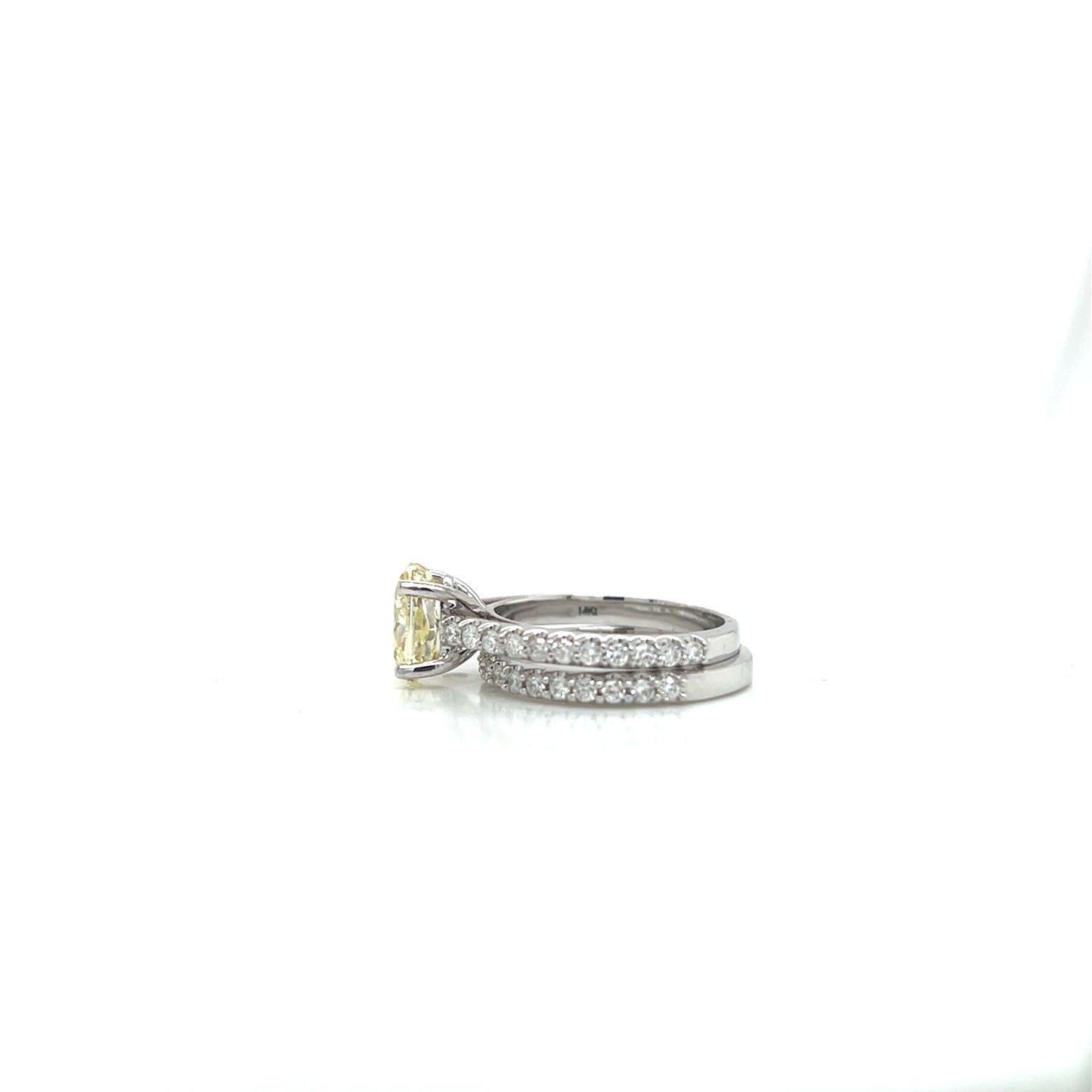 14KW 2.75cttw Lab-Grown Diamond Oval Cut Ring - 2.00ct Center Fancy Yellow IGI Certified