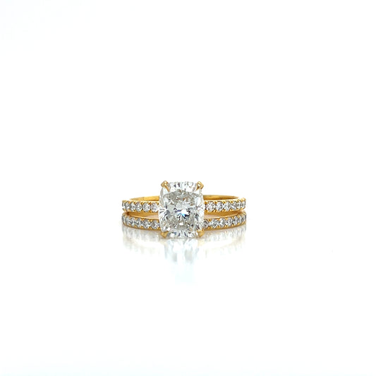 14KY Lab Grown Diamond Solitaire Cushion 3.00cttw Ring - 2.02ct E/VS1 IGI Certified with Band